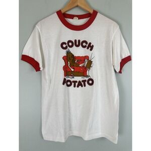 Vintage 1987 Couch Potato T Shirt Screen Stars Single Stitch Ringer L USA